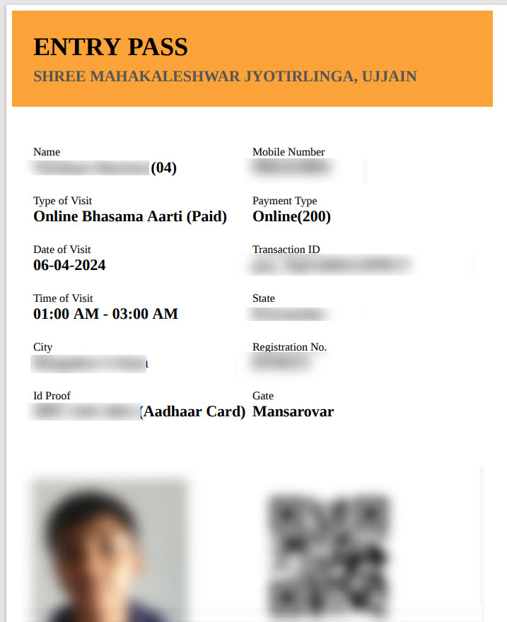 bhasma aarti Entry Pass